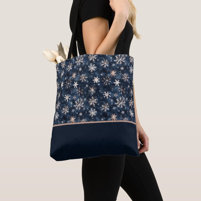 Einfaches Dunkelblau mit Schneeflocken-Farbblock Tasche (Von Nahem)