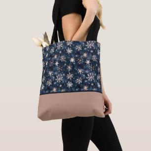 Einfaches Dunkelblau mit Schneeflocken-Farblock Tasche