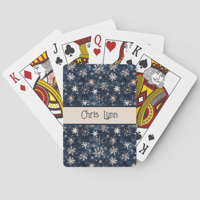 Einfaches Dunkelblau mit Schneeflocken Spielkarten (Rückseite)