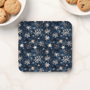Einfaches dunkles Blau mit Schneeflocken Getränkeuntersetzer