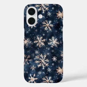 Einfaches dunkles Blau mit Schneeflocken iPhone 16 Hülle