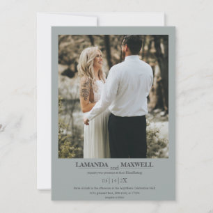 Einfaches Dusty Blue Gray Foto Frame Handfastinv Einladung