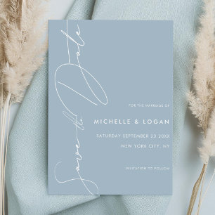 Einfaches Dusty Blue Modern Script Wedding Save The Date