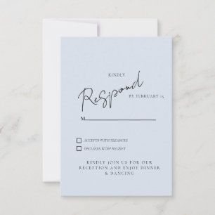 Einfaches Dusty Blue Wedding RSVP Dinner & Dancing Karte