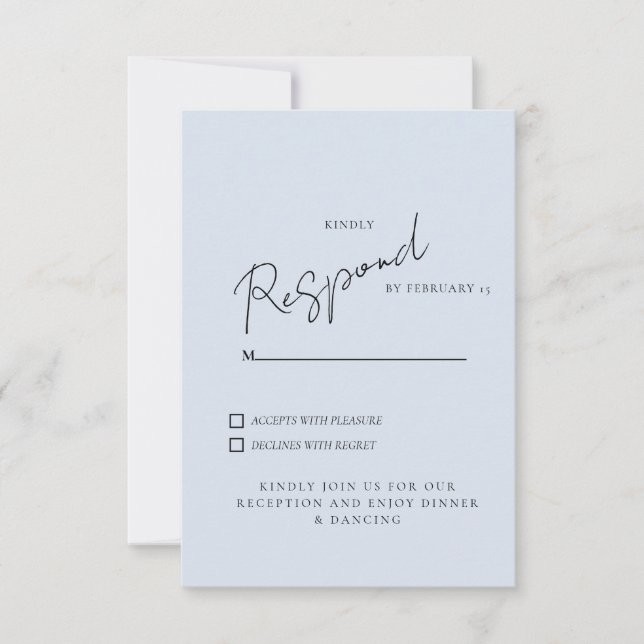 Einfaches Dusty Blue Wedding RSVP Dinner & Dancing Karte (Vorderseite)