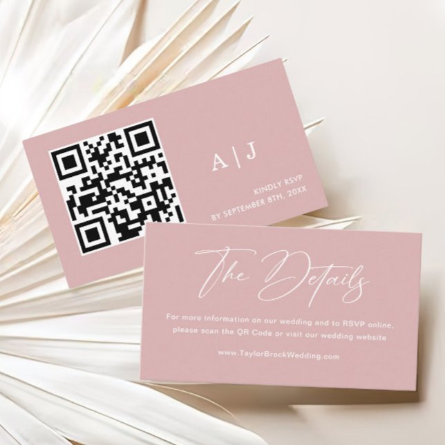 Einfaches Dusty Pink-Hochzeitstil-Website Qr-Code Begleitkarte (Von Creator hochgeladen)