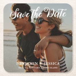 Einfaches Ein-Foto-Hochzeit speichern Sie das Datu Rechteckiger Pappuntersetzer