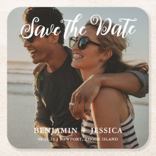 Einfaches Ein-Foto-Hochzeit speichern Sie das Datu Rechteckiger Pappuntersetzer