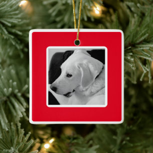 Einfaches Ein Foto Rot und Weiß Weihnachten Keramikornament