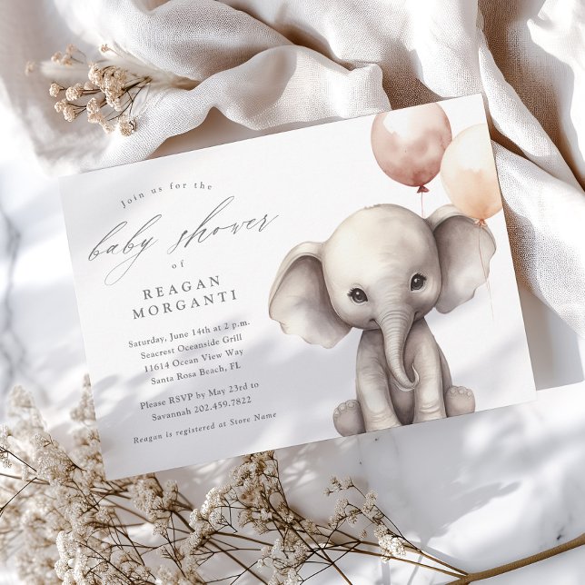 Einfaches Elefant mit Balloons-Neutral-Baby-Dusche Einladung (Simple Gender Neutral Elephant Baby Shower Invitations.)