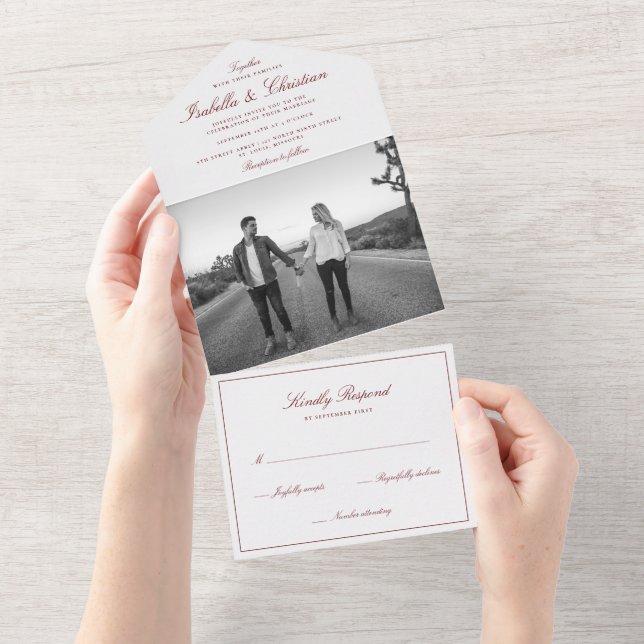 Einfaches Elegance Foto Hochzeit in einer Einladun All In One Einladung (Abreißen)