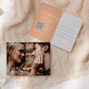 Einfaches Eleganpeach Save the Date QR Code Foto Postkarte