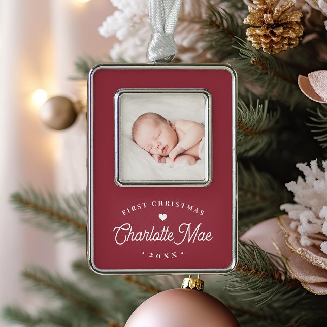 Einfaches Elegant Baby's First Christmas Foto Rahmen-Ornament Silber (Von Creator hochgeladen)