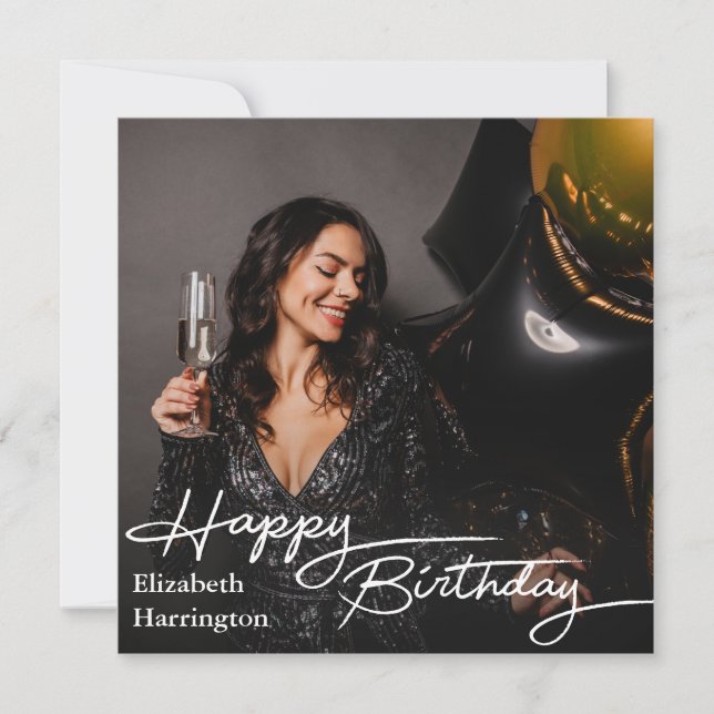 Einfaches Elegant Happy Birthday Foto Feiertagskarte (Vorderseite)