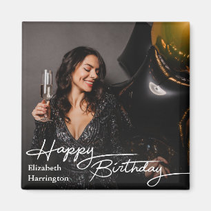 Einfaches Elegant Happy Birthday Foto Magnet