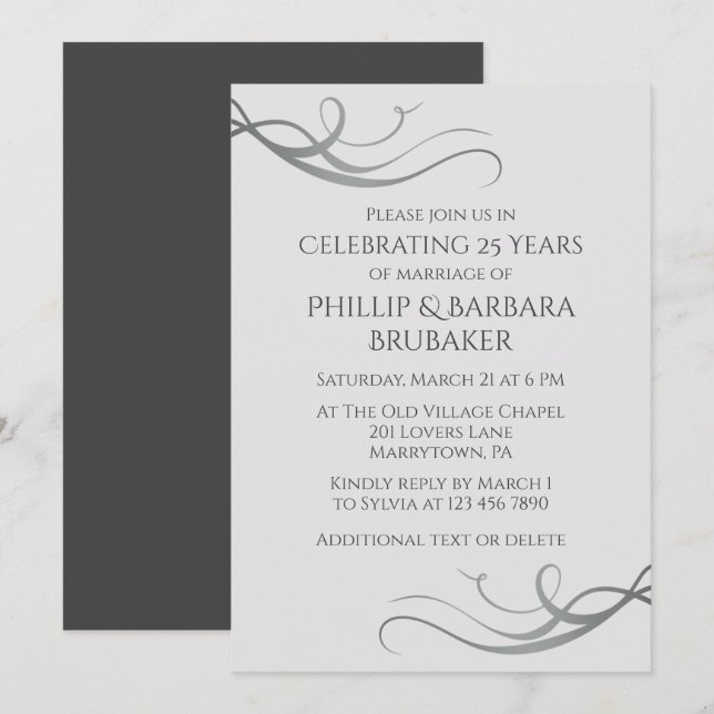 Einfaches elegantes 25-jähriges Party zum Hochzeit Einladung (Vorne/Hinten)