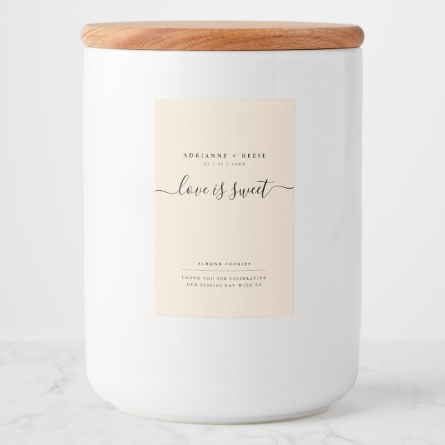 Einfaches elegantes Beige- und Black Wedding Food  Lebensmitteletikett (Vorderseite)