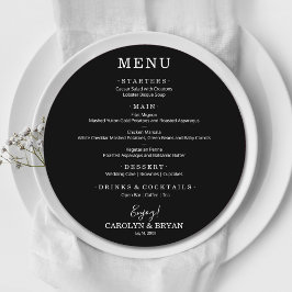 Einfaches elegantes Black Round Wedding Dinner Menükarte