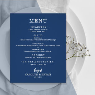 Einfaches elegantes blaues Hochzeitmenü der Marine Flyer