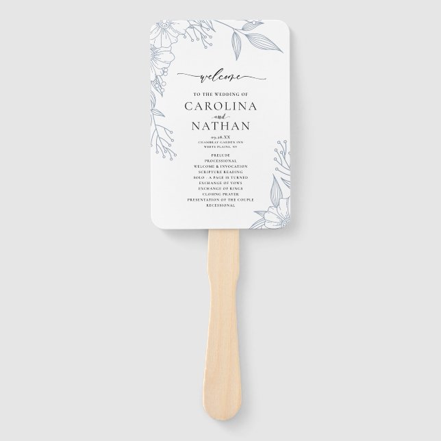 Einfaches elegantes Blumendusty Blue Wedding Progr Fächer (Vorderseite)