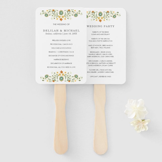 Einfaches elegantes Blumenhochzeitsprogramm Fächer (Vorne und Hinten)