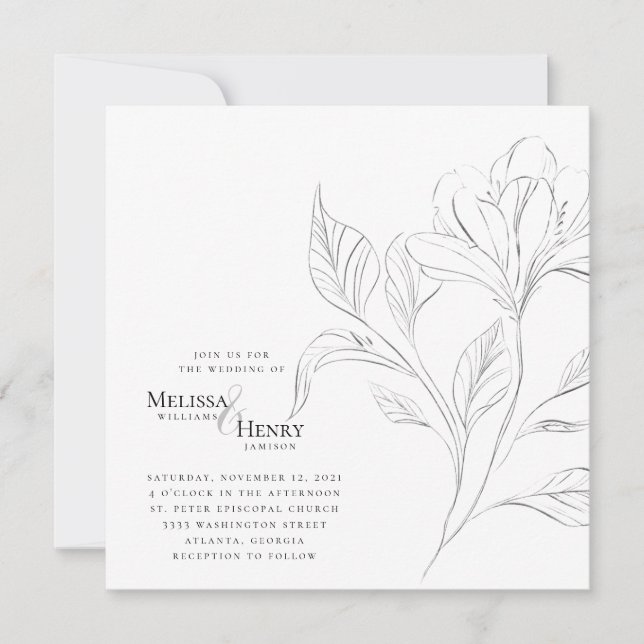 Einfaches elegantes Blumenmuster-Hochzeitsszenario Einladung (Vorderseite)
