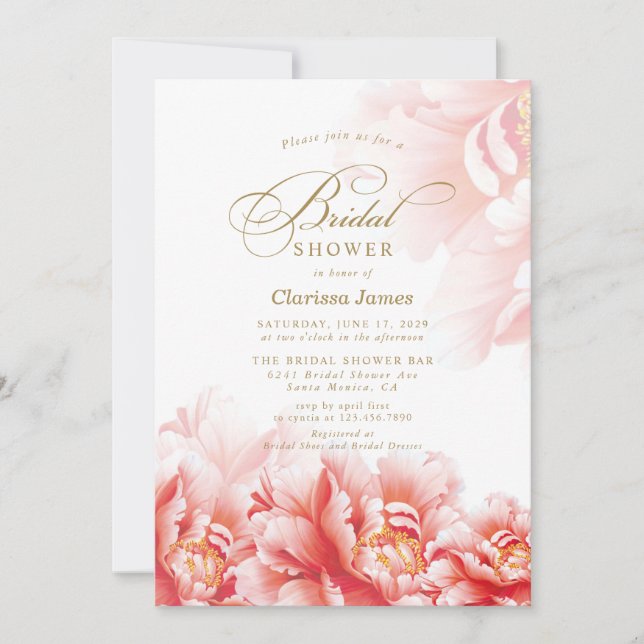 Einfaches elegantes Blush Floral Gold Brautparty Einladung (Vorderseite)