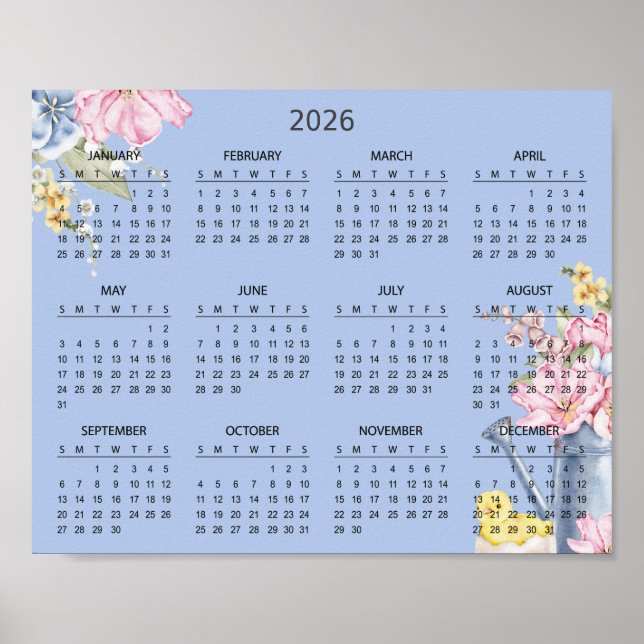 Einfaches Elegantes Botanisches Blumenkalender 202 Poster (Vorne)