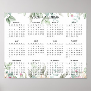 Einfaches Elegantes Botanisches Blumenkalender 202 Poster