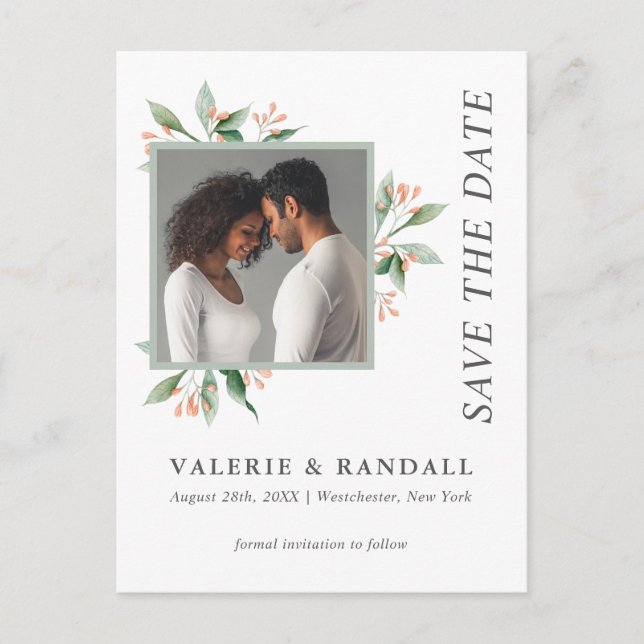 Einfaches elegantes botanisches Foto Save the Date Postkarte (Vorderseite)