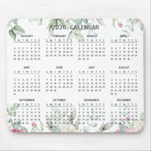 Einfaches elegantes botanisches Kalender 2026   Ma Mousepad