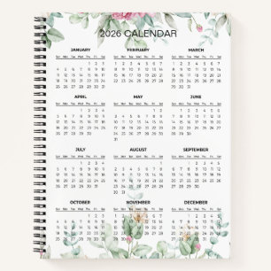 Einfaches elegantes botanisches Kalender 2026 No Notizbuch
