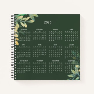 Einfaches elegantes botanisches Kalender 2026 | Notizbuch