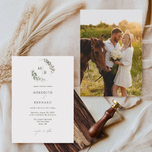 Einfaches elegantes Botanisches Monogramm-Hochzeit Einladung