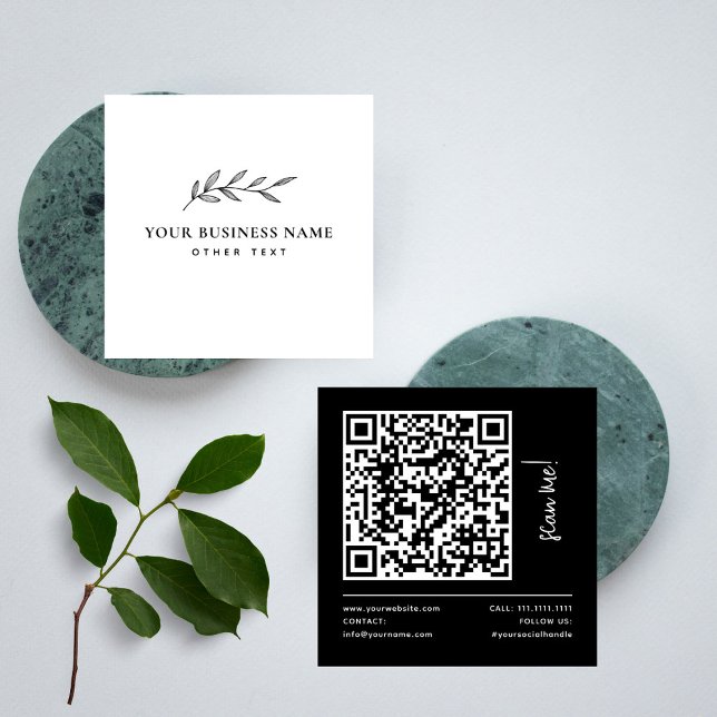 Einfaches elegantes botanisches QR-Geschäft Quadratische Visitenkarte (Von Creator hochgeladen)