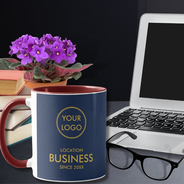 Einfaches elegantes Business-Logo Navy Blue Gold Tasse (Von Creator hochgeladen)