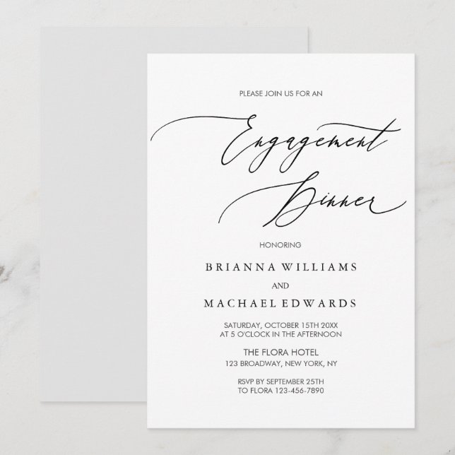 Einfaches elegantes Calligrafy Verlobung Dinner Einladung (Vorne/Hinten)