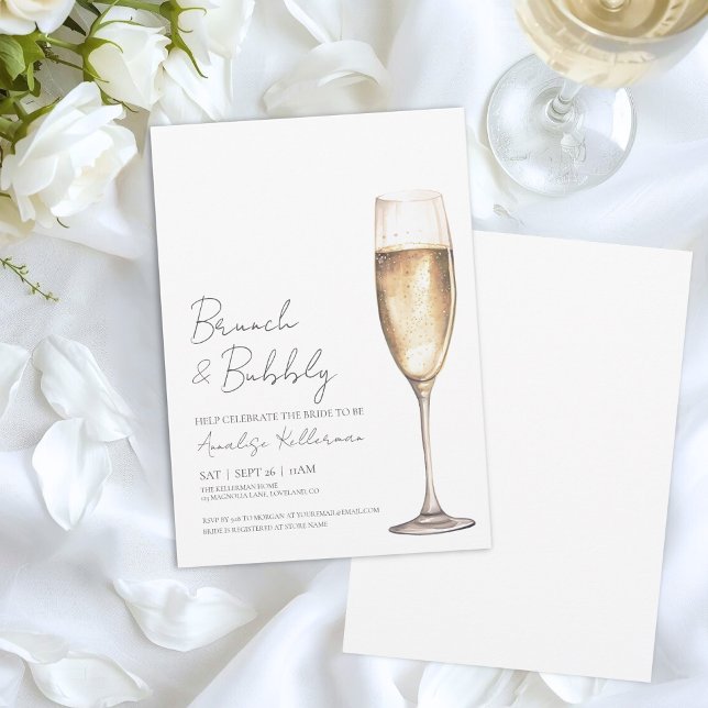 Einfaches elegantes Champagner-Brautparty Einladung (Brunch And Bubbly Champagne Bridal Shower Invitation)
