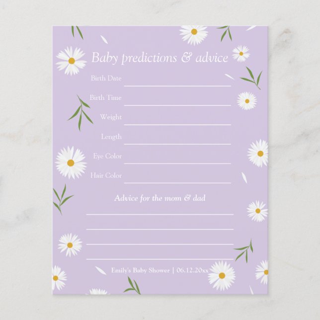 Einfaches elegantes Daisy Baby Shower Guessing Gam (Vorderseite)