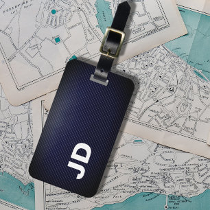 Einfaches elegantes Dakr Blue Linen White Monogram Gepäckanhänger