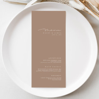Einfaches elegantes Dark Taupe Wedding Menü Menükarte