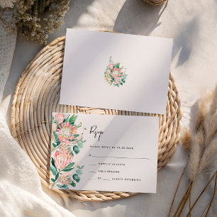 Einfaches Elegantes Eukalyptus-Pampasgras-Protea RSVP Karte