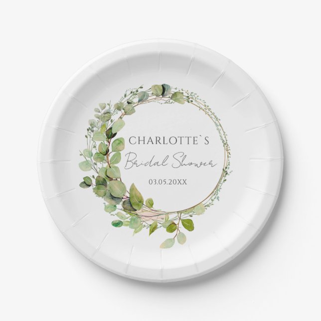 Einfaches, elegantes Eukalyptus Wedding Brautparty Pappteller (Vorderseite)