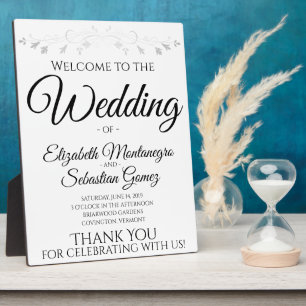 Einfaches elegantes Filigree White Wedding Willkom Fotoplatte