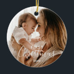 Einfaches Elegantes First Christmas Neugeborenes F Keramik Ornament<br><div class="desc">Einfache Elegante New Foto Keramik</div>