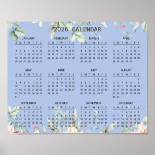 Einfaches Elegantes Florales Botanisches Kalender Poster