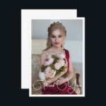 Einfaches elegantes Foto Bat Mitzvah Geburtstag Dankeskarte<br><div class="desc">Einfaches Elegantes Foto Bat Mitzvah Birthday Dankeschön-Karte mit dem eleganten Text "Danke" in weißer Kalligraphie-Skript auf der Vorderseite mit Ihrer personalisierten Botschaft auf der Rückseite. Personalisieren Sie den Text in den Textfeldern,  indem Sie ihn bearbeiten. Entworfen von ©Evco Studio www.zazzle.com/store/evcostudio</div>