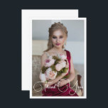 Einfaches elegantes Foto Bat Mitzvah Geburtstag Dankeskarte<br><div class="desc">Einfaches Elegantes Foto Bat Mitzvah Birthday Dankeschön-Karte mit dem eleganten Text "Danke" in weißer Kalligraphie-Skript auf der Vorderseite mit Ihrer personalisierten Botschaft auf der Rückseite. Personalisieren Sie den Text in den Textfeldern,  indem Sie ihn bearbeiten. Entworfen von ©Evco Studio www.zazzle.com/store/evcostudio</div>