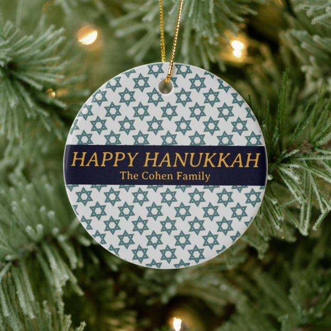 Einfaches elegantes Foto der Hanukkah-Familie Keramik Ornament (Baum)