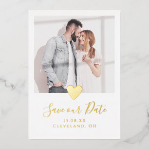 Einfaches elegantes Foto Herz Save the Date Real G Folieneinladung